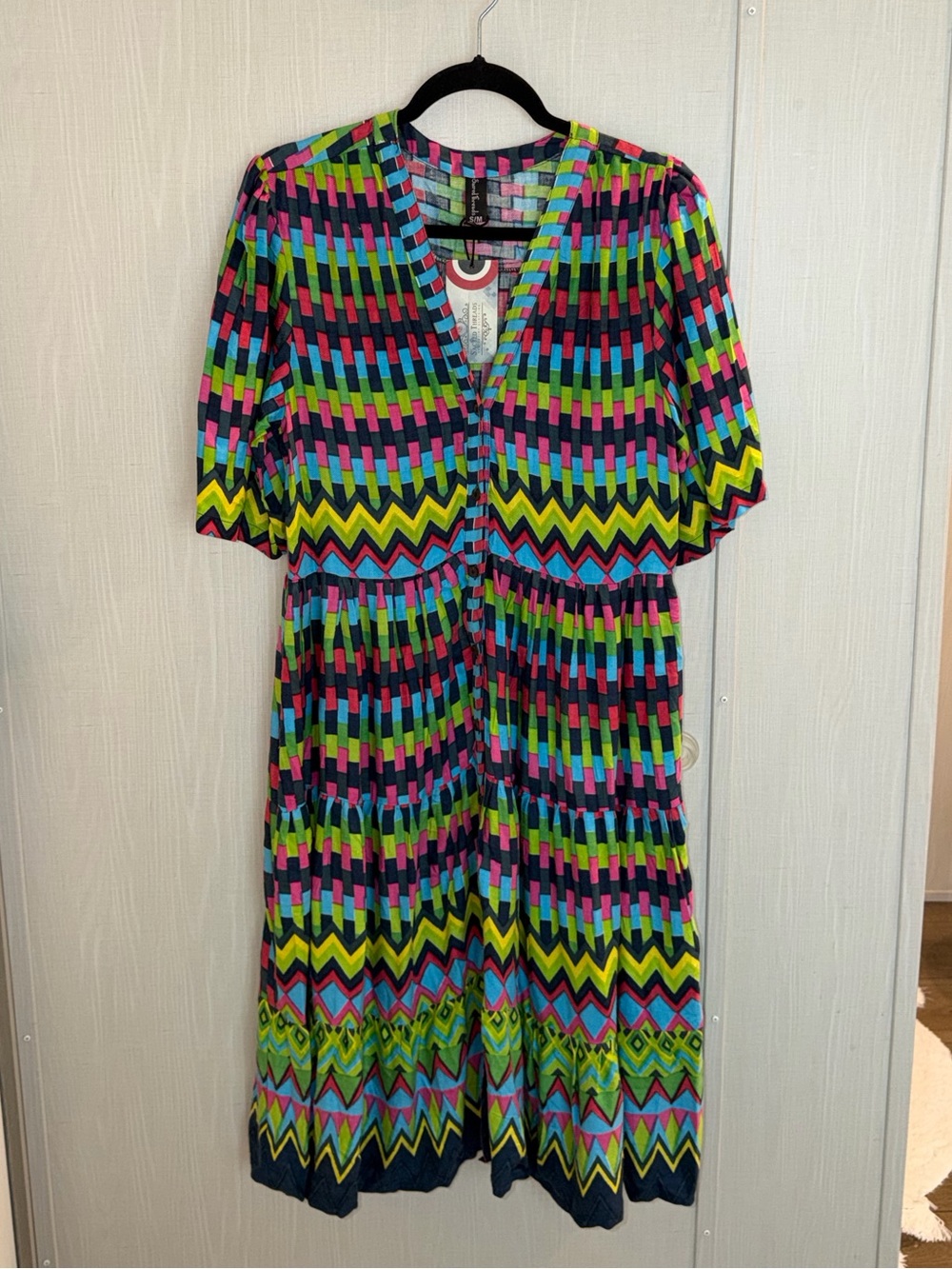 New SACRED THREADS Boho Gypsy Hippie Midi V-Neck Dress Fall Festival Size M